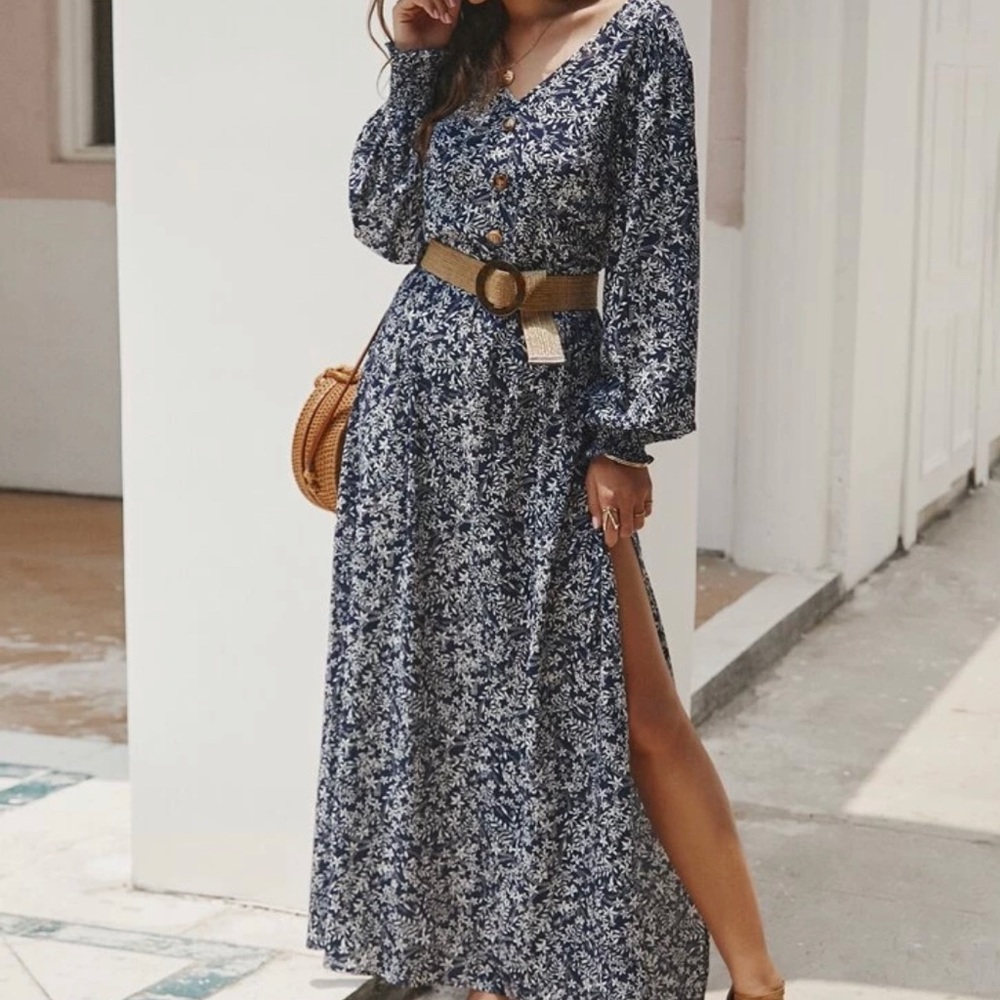 Ditsy Floral Split Thigh A-line Dress